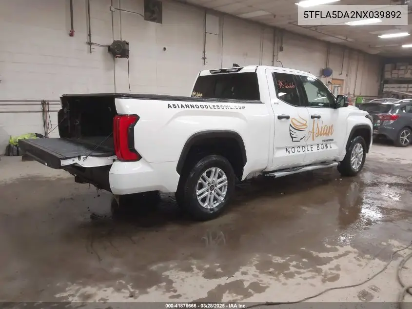 2022 Toyota Tundra Sr5 VIN: 5TFLA5DA2NX039892 Lot: 41876666