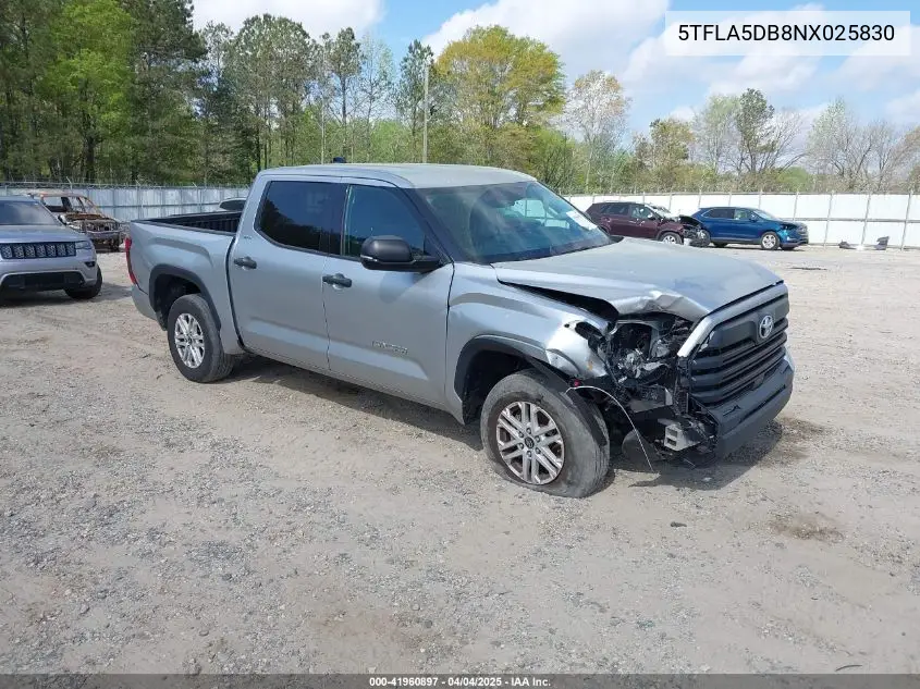 2022 Toyota Tundra Sr5 VIN: 5TFLA5DB8NX025830 Lot: 41960897