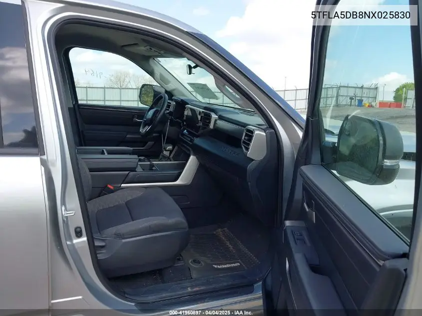 2022 Toyota Tundra Sr5 VIN: 5TFLA5DB8NX025830 Lot: 41960897