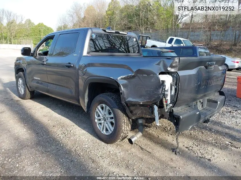2022 Toyota Tundra Sr5 VIN: 5TFLA5AB2NX019252 Lot: 42112229