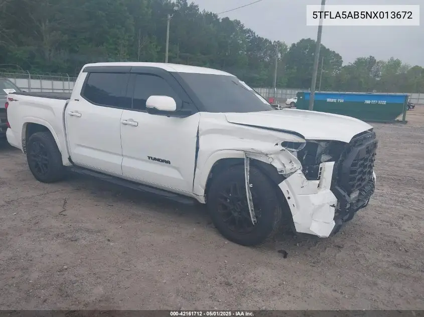 2022 Toyota Tundra Sr5 VIN: 5TFLA5AB5NX013672 Lot: 42161712