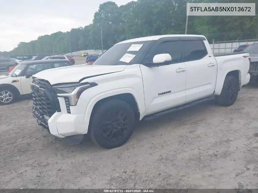 2022 Toyota Tundra Sr5 VIN: 5TFLA5AB5NX013672 Lot: 42161712