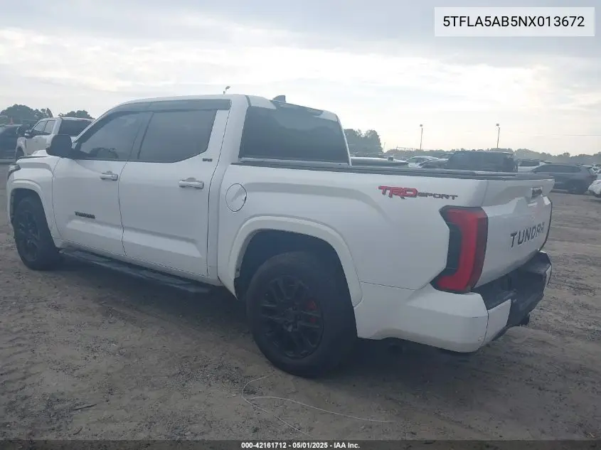 2022 Toyota Tundra Sr5 VIN: 5TFLA5AB5NX013672 Lot: 42161712