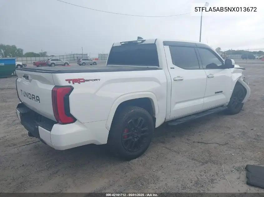 2022 Toyota Tundra Sr5 VIN: 5TFLA5AB5NX013672 Lot: 42161712