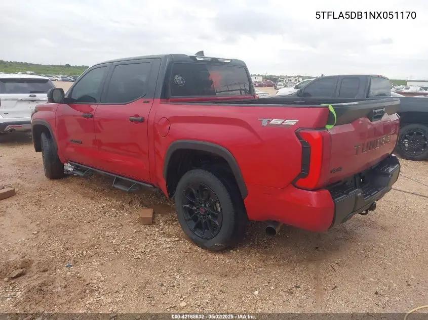 2022 Toyota Tundra Sr5 VIN: 5TFLA5DB1NX051170 Lot: 42168632