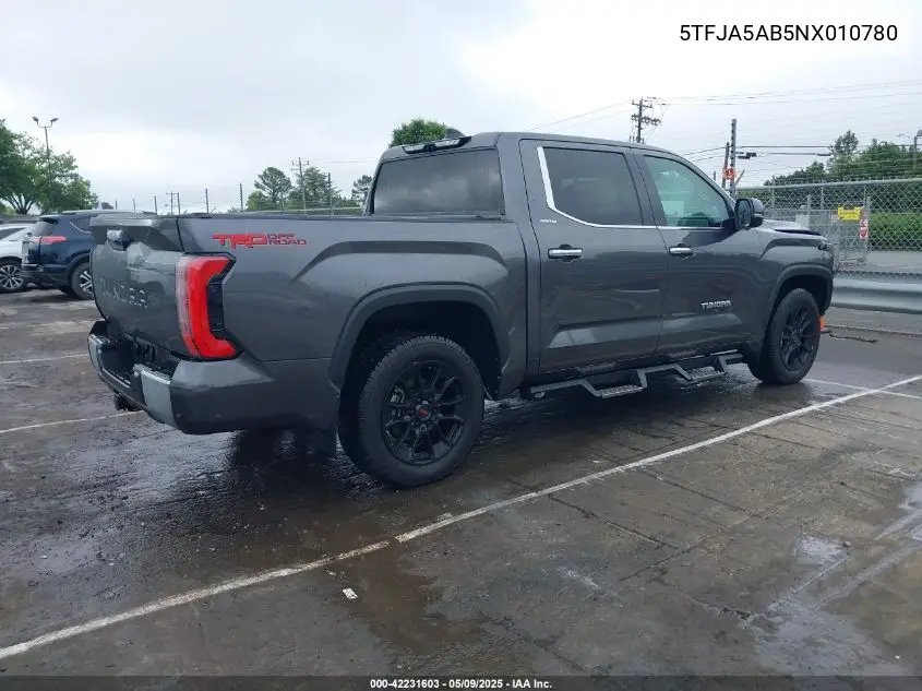 2022 Toyota Tundra Limited VIN: 5TFJA5AB5NX010780 Lot: 42231603