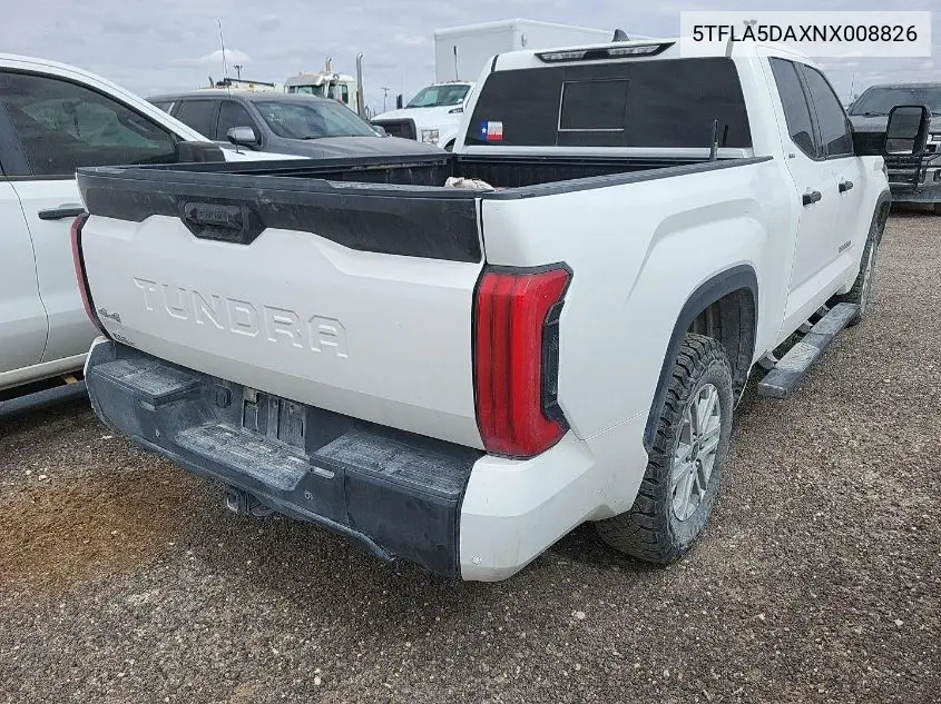 2022 Toyota Tundra Sr5 VIN: 5TFLA5DAXNX008826 Lot: 42233462