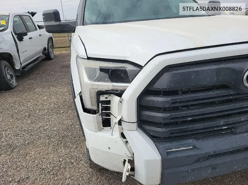 2022 Toyota Tundra Sr5 VIN: 5TFLA5DAXNX008826 Lot: 42233462