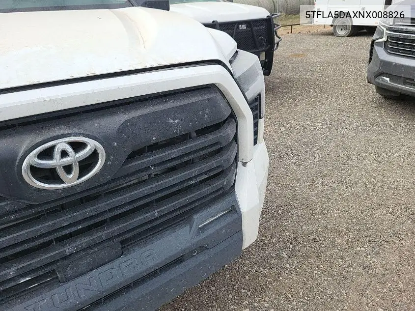 2022 Toyota Tundra Sr5 VIN: 5TFLA5DAXNX008826 Lot: 42233462