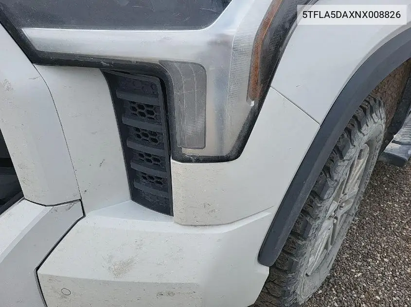 2022 Toyota Tundra Sr5 VIN: 5TFLA5DAXNX008826 Lot: 42233462