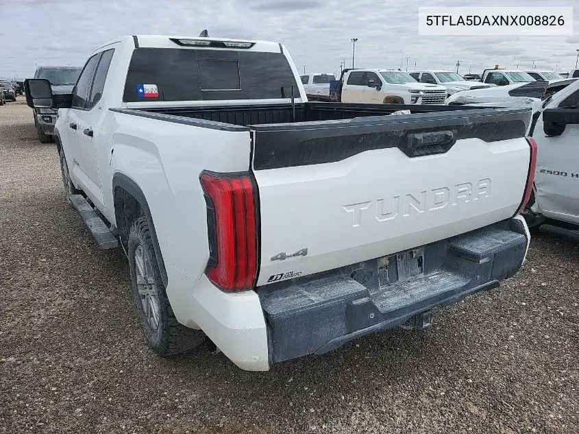 2022 Toyota Tundra Sr5 VIN: 5TFLA5DAXNX008826 Lot: 42233462