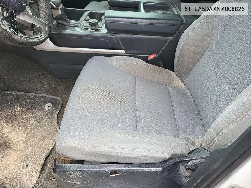 2022 Toyota Tundra Sr5 VIN: 5TFLA5DAXNX008826 Lot: 42233462
