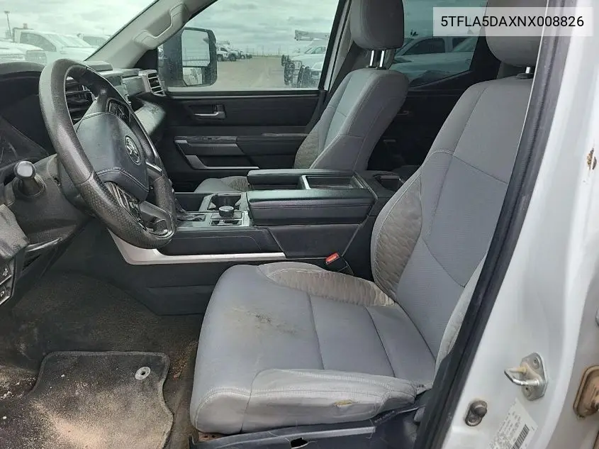 2022 Toyota Tundra Sr5 VIN: 5TFLA5DAXNX008826 Lot: 42233462