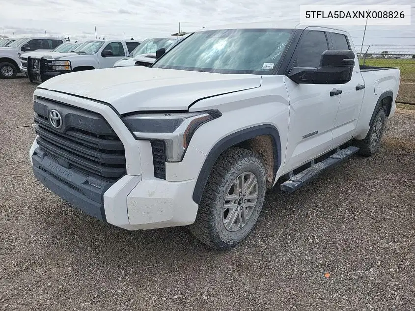 2022 Toyota Tundra Sr5 VIN: 5TFLA5DAXNX008826 Lot: 42233462