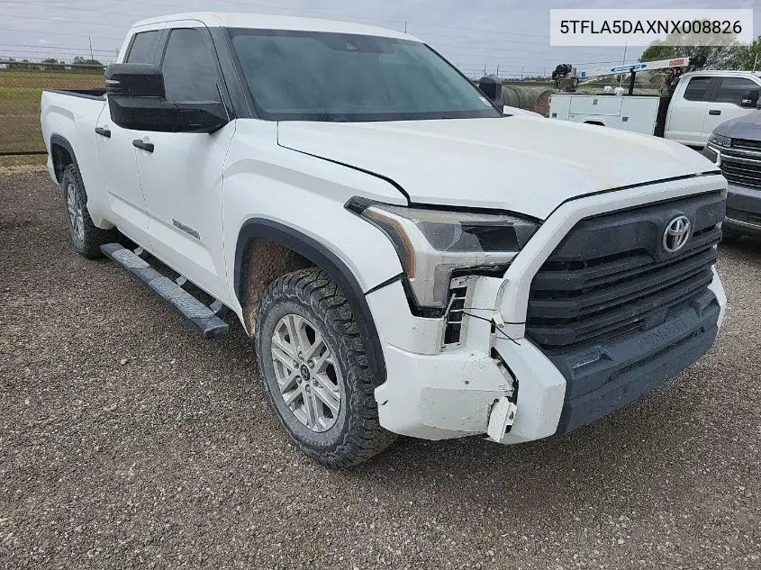 2022 Toyota Tundra Sr5 VIN: 5TFLA5DAXNX008826 Lot: 42233462