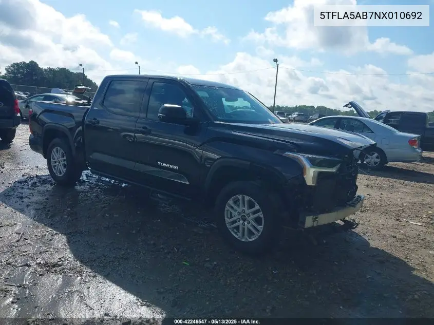 2022 Toyota Tundra Sr5 VIN: 5TFLA5AB7NX010692 Lot: 42246547