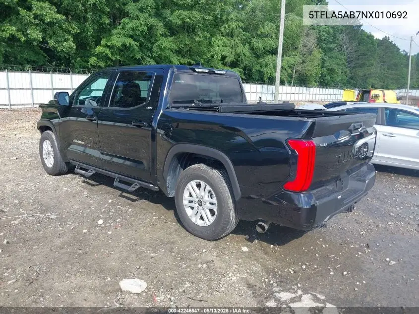 2022 Toyota Tundra Sr5 VIN: 5TFLA5AB7NX010692 Lot: 42246547