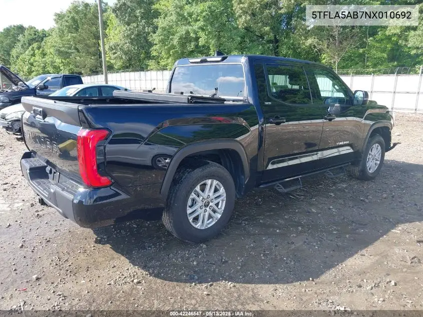 2022 Toyota Tundra Sr5 VIN: 5TFLA5AB7NX010692 Lot: 42246547