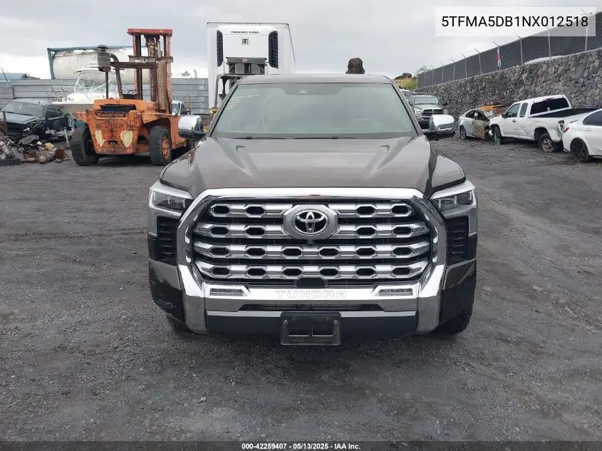 2022 Toyota Tundra 1794 Edition VIN: 5TFMA5DB1NX012518 Lot: 42259407