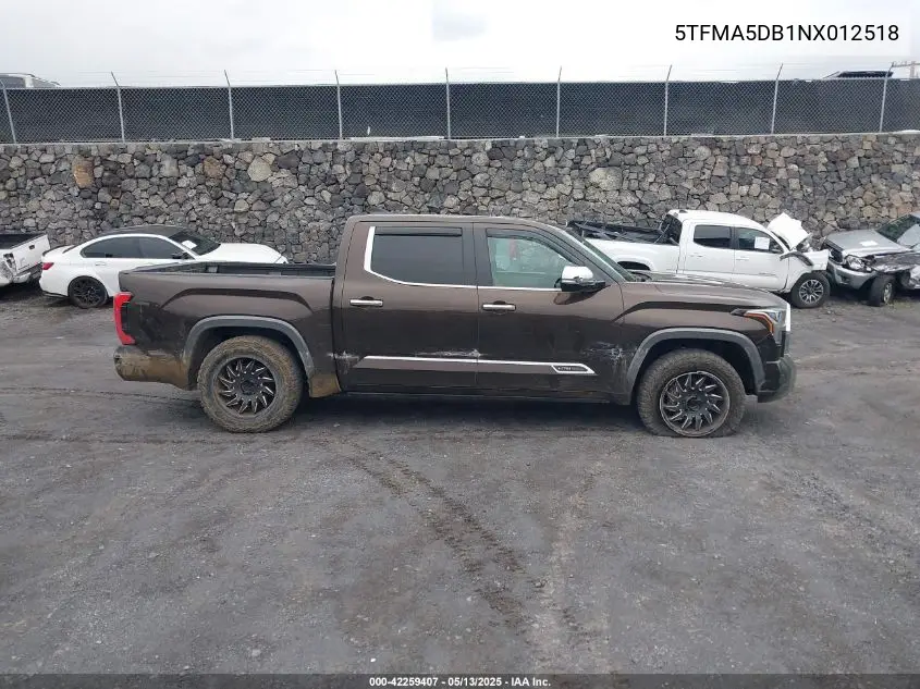 2022 Toyota Tundra 1794 Edition VIN: 5TFMA5DB1NX012518 Lot: 42259407