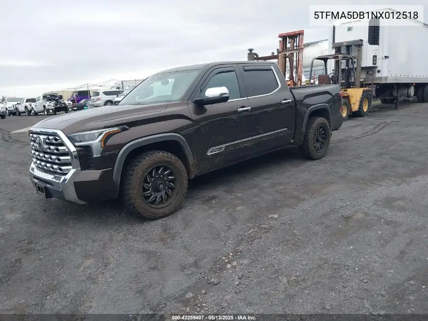 2022 Toyota Tundra 1794 Edition VIN: 5TFMA5DB1NX012518 Lot: 42259407