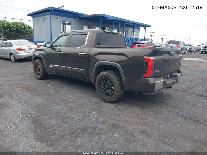 2022 Toyota Tundra 1794 Edition VIN: 5TFMA5DB1NX012518 Lot: 42259407