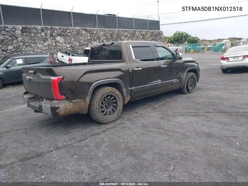 2022 Toyota Tundra 1794 Edition VIN: 5TFMA5DB1NX012518 Lot: 42259407