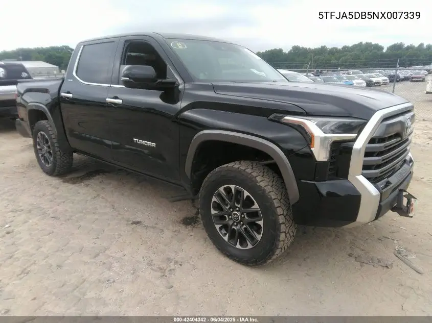 2022 Toyota Tundra Limited VIN: 5TFJA5DB5NX007339 Lot: 42404342