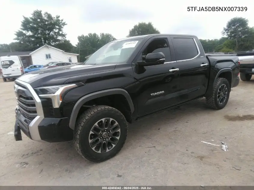 2022 Toyota Tundra Limited VIN: 5TFJA5DB5NX007339 Lot: 42404342