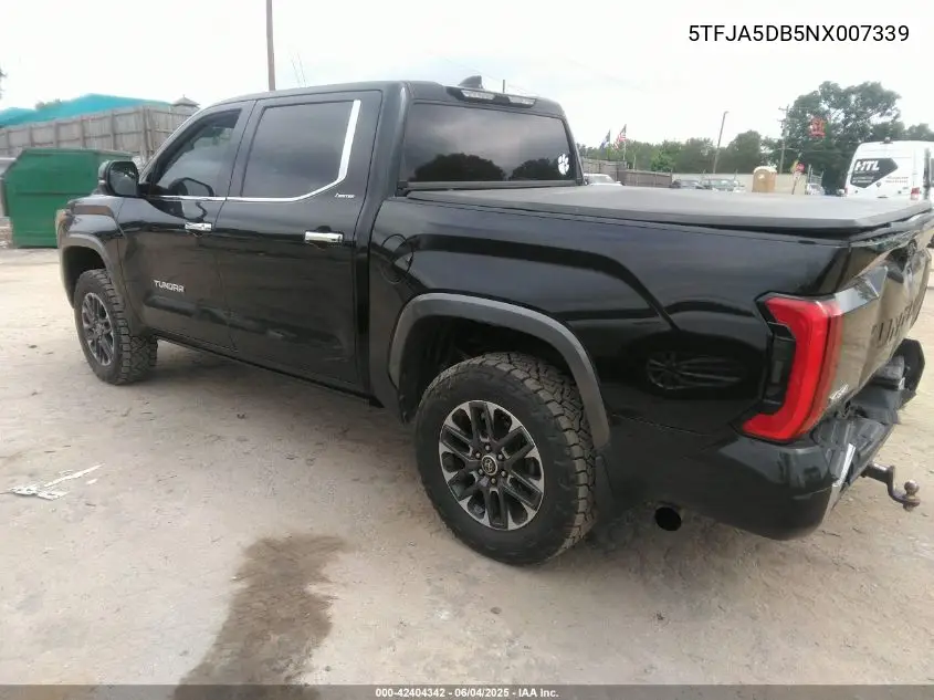 2022 Toyota Tundra Limited VIN: 5TFJA5DB5NX007339 Lot: 42404342