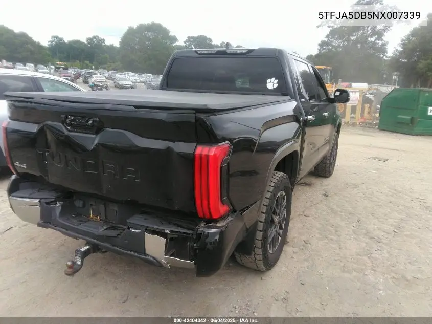 2022 Toyota Tundra Limited VIN: 5TFJA5DB5NX007339 Lot: 42404342