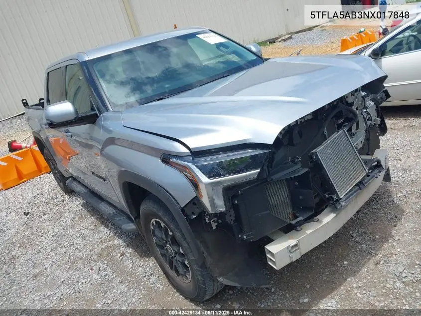 2022 Toyota Tundra Sr5 VIN: 5TFLA5AB3NX017848 Lot: 42429134