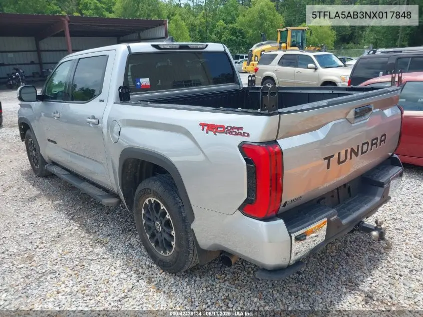 2022 Toyota Tundra Sr5 VIN: 5TFLA5AB3NX017848 Lot: 42429134
