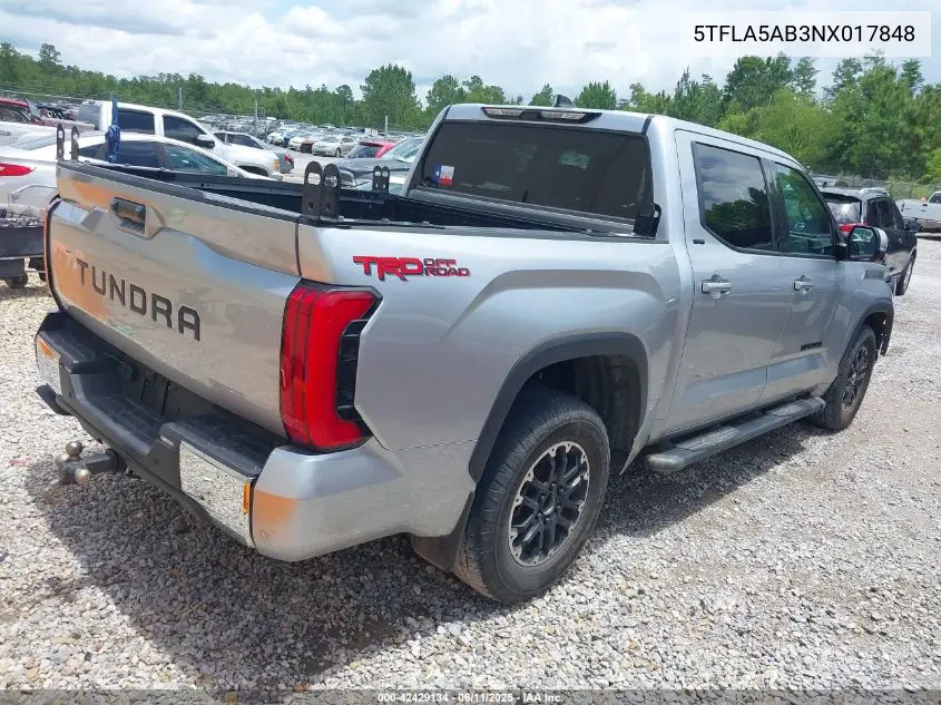 2022 Toyota Tundra Sr5 VIN: 5TFLA5AB3NX017848 Lot: 42429134