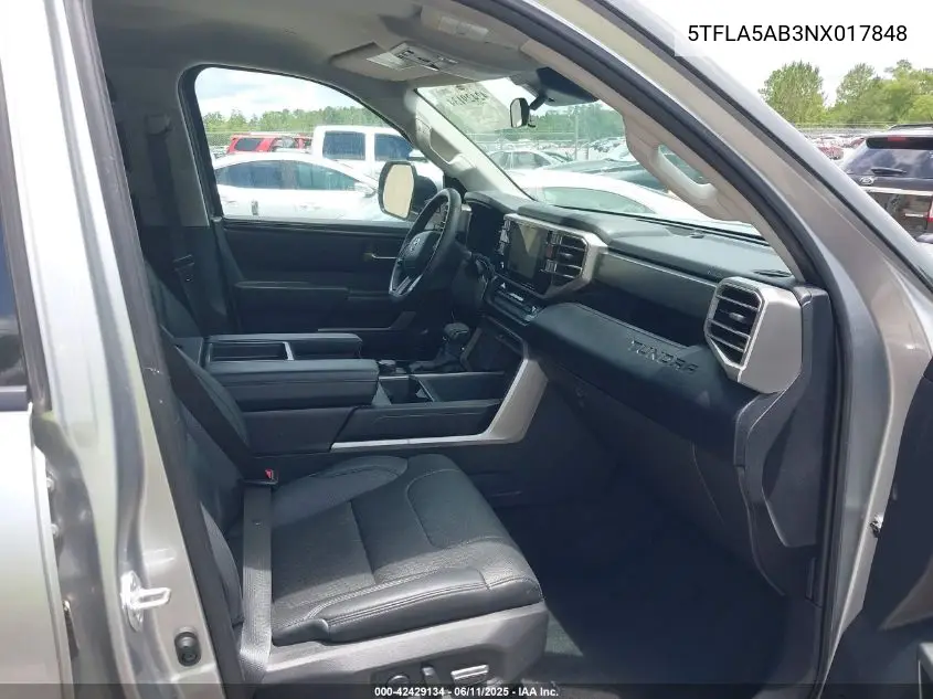 2022 Toyota Tundra Sr5 VIN: 5TFLA5AB3NX017848 Lot: 42429134