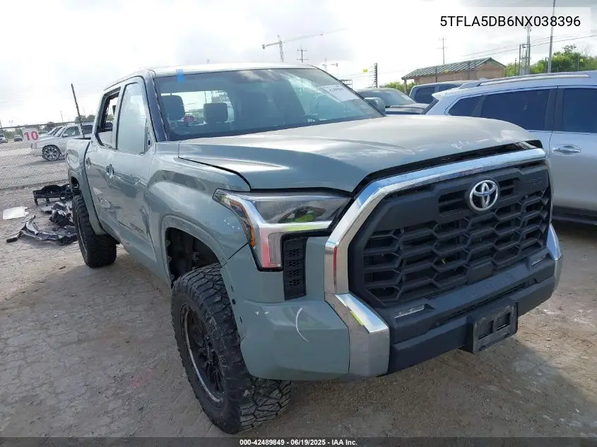 2022 Toyota Tundra Sr5 VIN: 5TFLA5DB6NX038396 Lot: 42489849