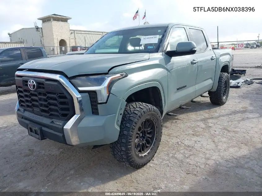 2022 Toyota Tundra Sr5 VIN: 5TFLA5DB6NX038396 Lot: 42489849