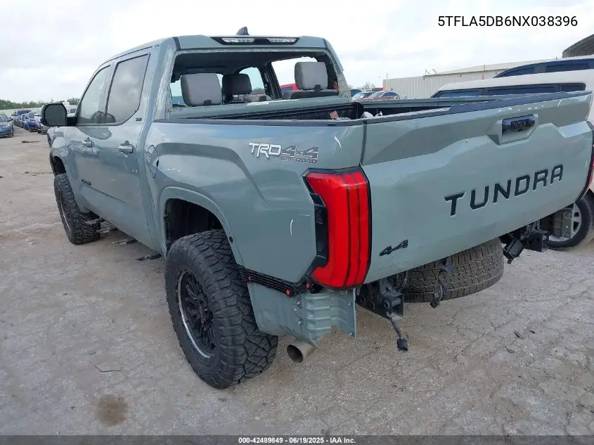 2022 Toyota Tundra Sr5 VIN: 5TFLA5DB6NX038396 Lot: 42489849
