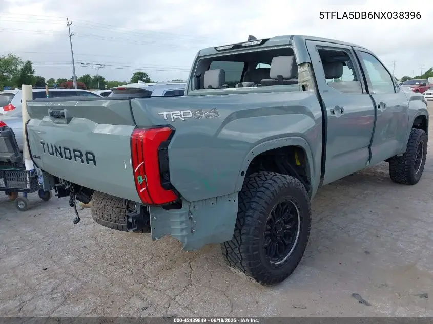 2022 Toyota Tundra Sr5 VIN: 5TFLA5DB6NX038396 Lot: 42489849