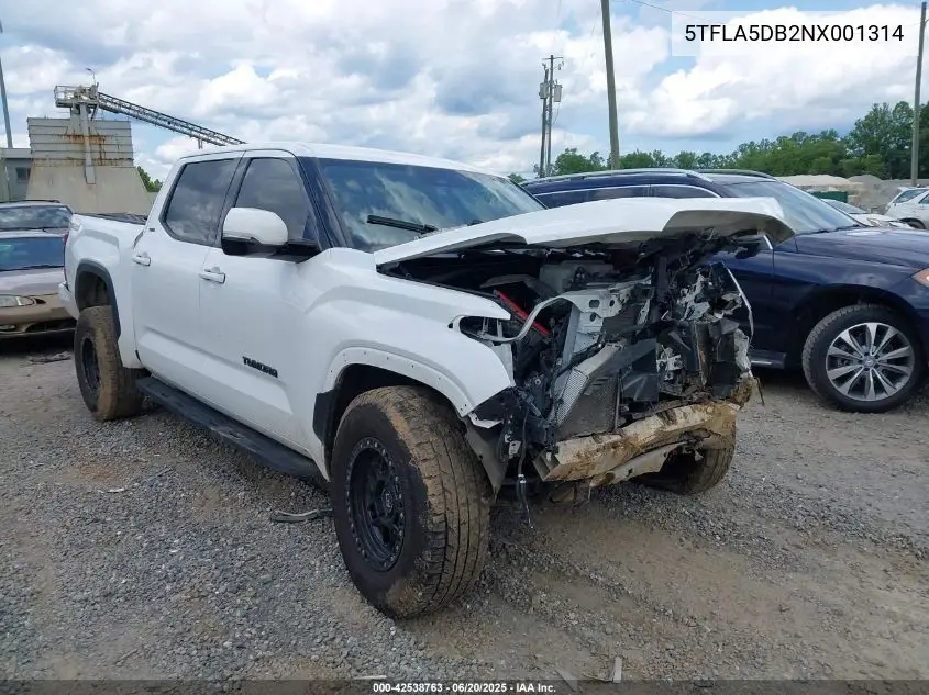 2022 Toyota Tundra Sr VIN: 5TFLA5DB2NX001314 Lot: 42538763