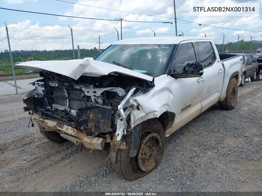 2022 Toyota Tundra Sr VIN: 5TFLA5DB2NX001314 Lot: 42538763