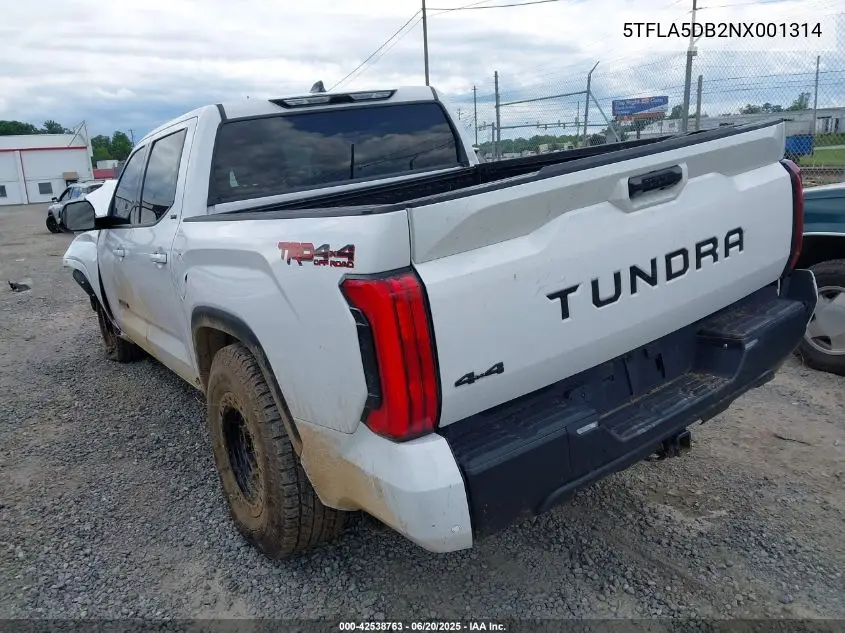 2022 Toyota Tundra Sr VIN: 5TFLA5DB2NX001314 Lot: 42538763
