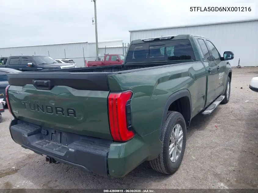 2022 Toyota Tundra Sr5 VIN: 5TFLA5GD6NX001216 Lot: 42600619