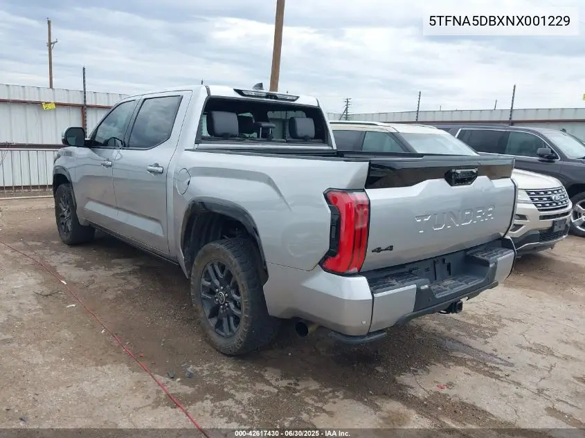 2022 Toyota Tundra Crewmax Platinum/Crewmax 1794 VIN: 5TFNA5DBXNX001229 Lot: 42617430