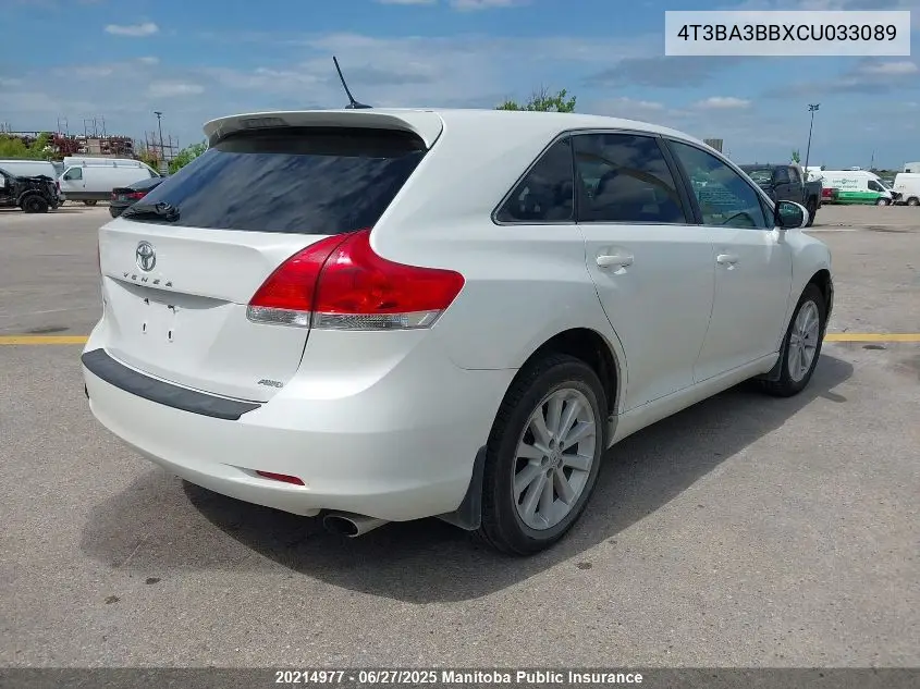 2012 Toyota Venza VIN: 4T3BA3BBXCU033089 Lot: 20214977