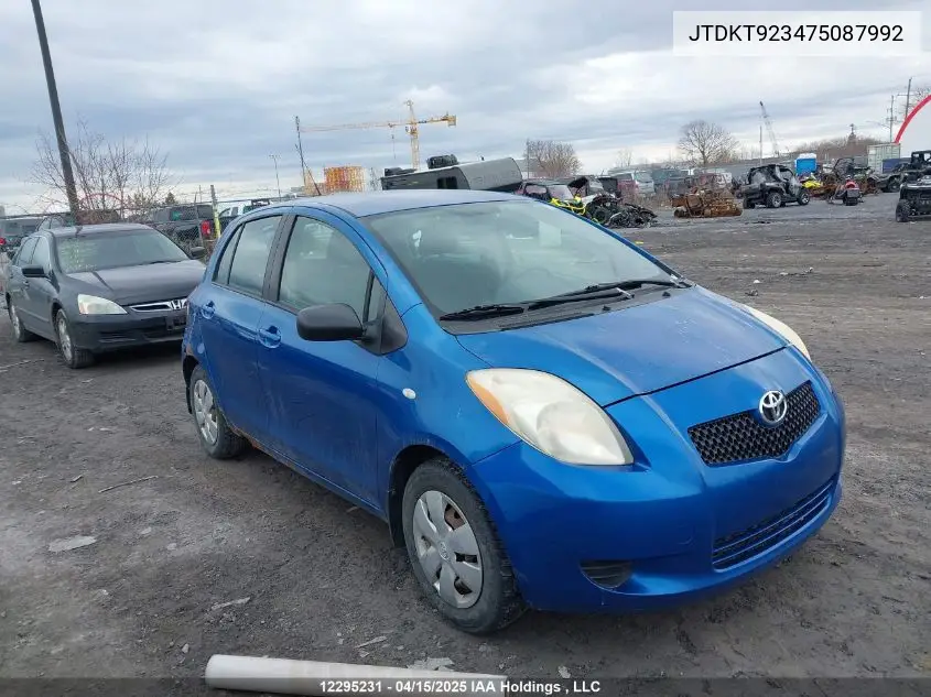 2007 Toyota Yaris VIN: JTDKT923475087992 Lot: 12295231