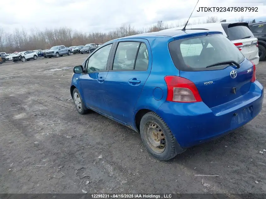 2007 Toyota Yaris VIN: JTDKT923475087992 Lot: 12295231