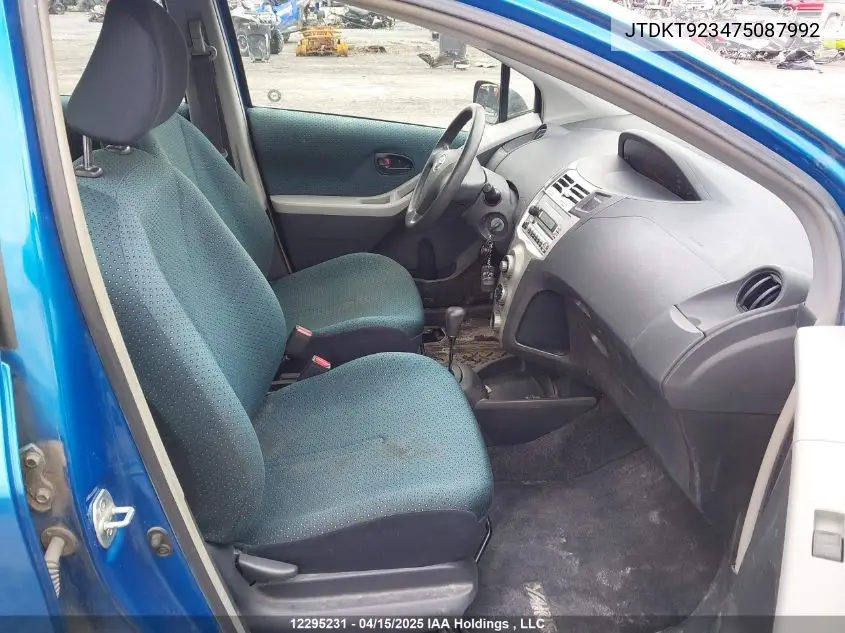2007 Toyota Yaris VIN: JTDKT923475087992 Lot: 12295231