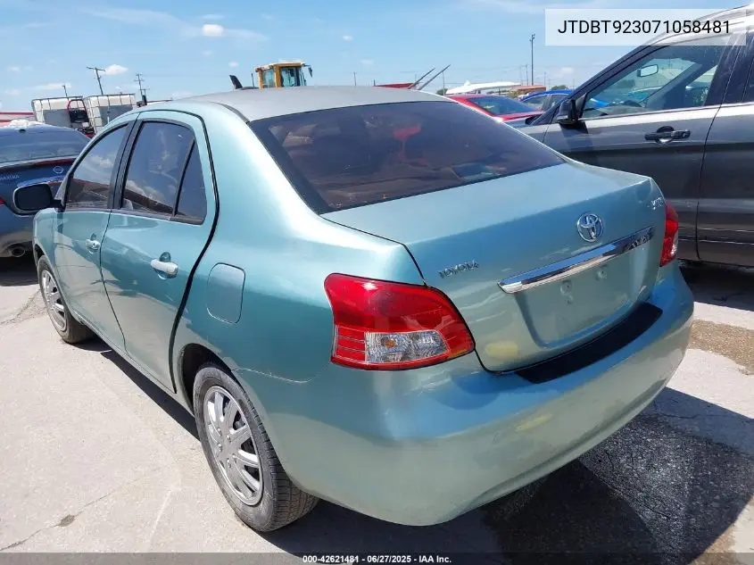 2007 Toyota Yaris VIN: JTDBT923071058481 Lot: 42621481
