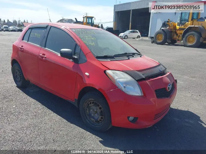2008 Toyota Yaris VIN: JTDKT923385208965 Lot: 12289419